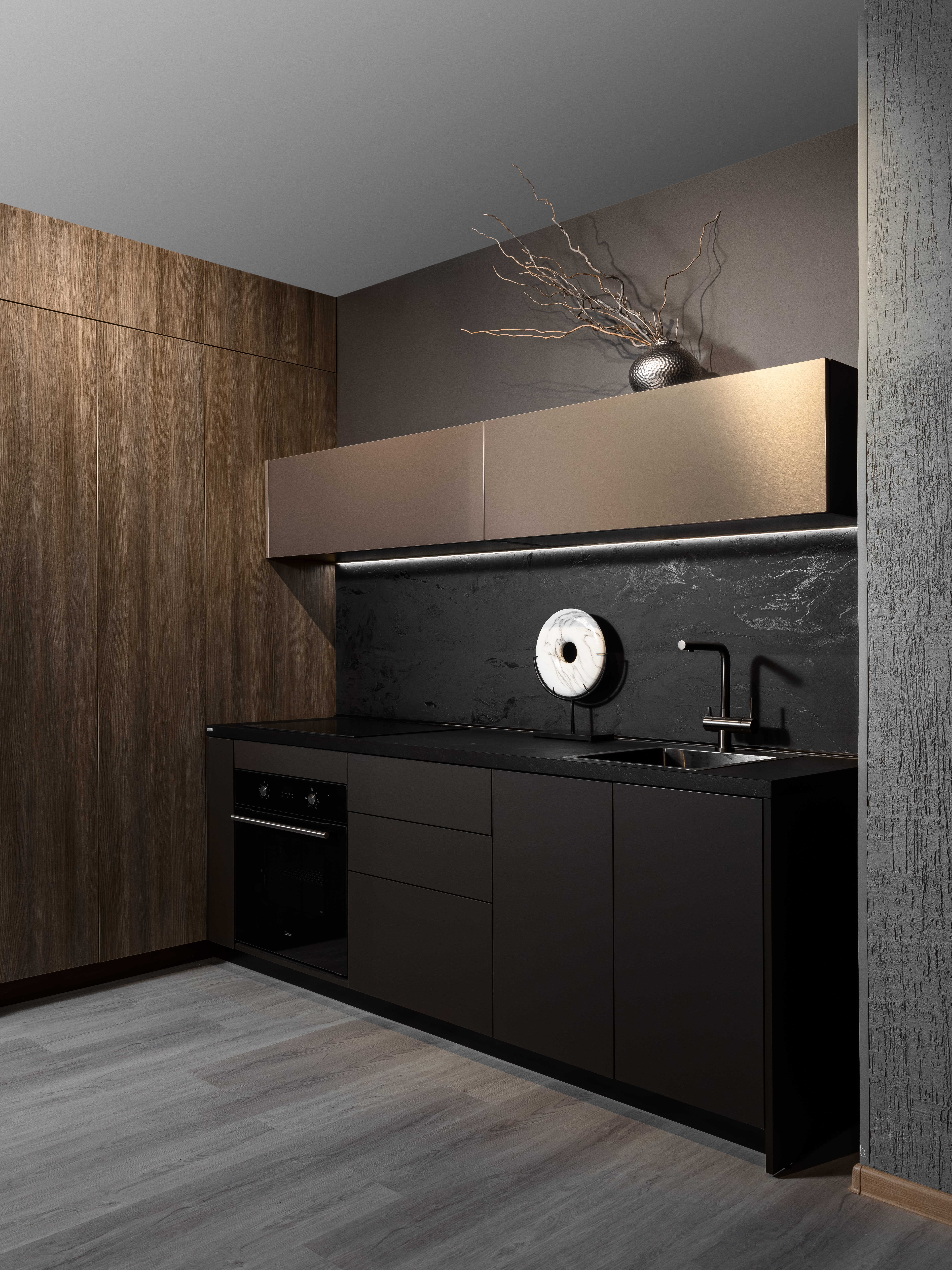Прямая кухня Нова Blackstone 220х90х60 без верха